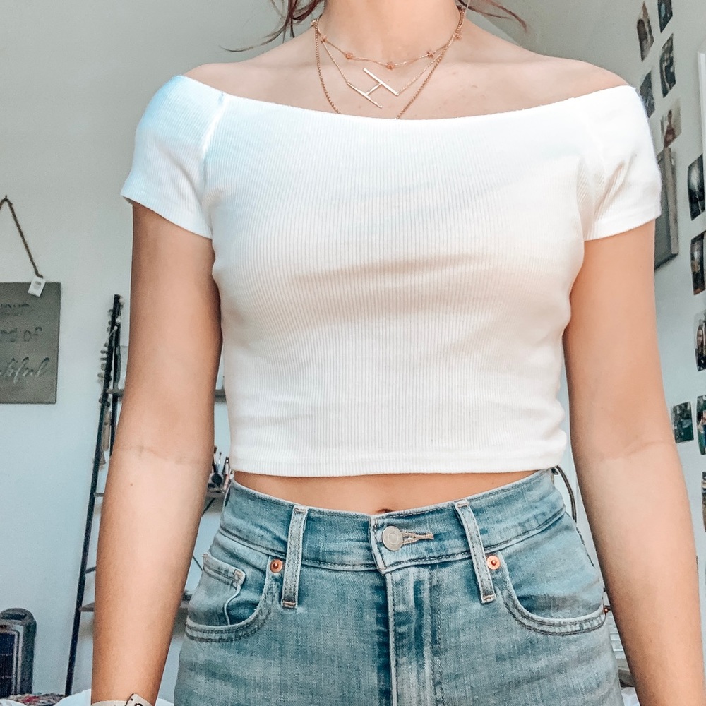 off the shoulder white crop top